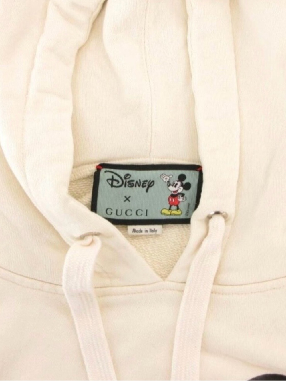Gucci Cream Hoodie with Mickey Graphic and Red-Green Stripe - Men - Picture 2 of 4